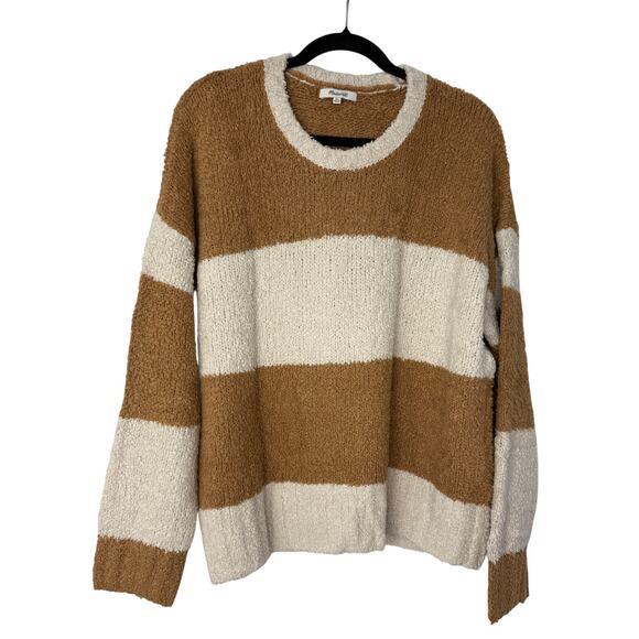 Madewell Teddy Striped Pullover Sweater XL Tan Cream Cozy Textured Knit Soft - Picture 3 of 10